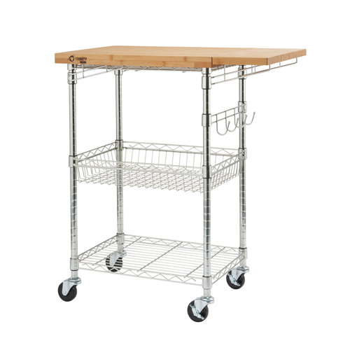Trinity 39" Steel Kitchen Island with Solid Wood Top and Locking Wheels